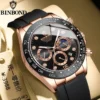 BINBONG Quartz Watch for Men Silicone Strap Moon Phase Date Chronograph Dial Waterproof Sports Fashion Business Men's Wristwatch