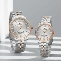 NAVIFORCE Luxury Couple Watch Golden Fashion Stainless Steel Lovers Watch Quartz Wrist Watches For Women Men Simple Wristwatch